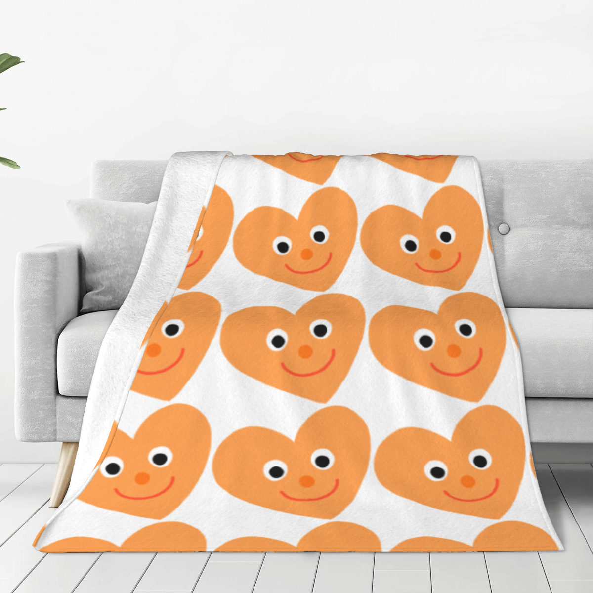 Ultra-Soft Micro Fleece Blanket Orange heart smiley face