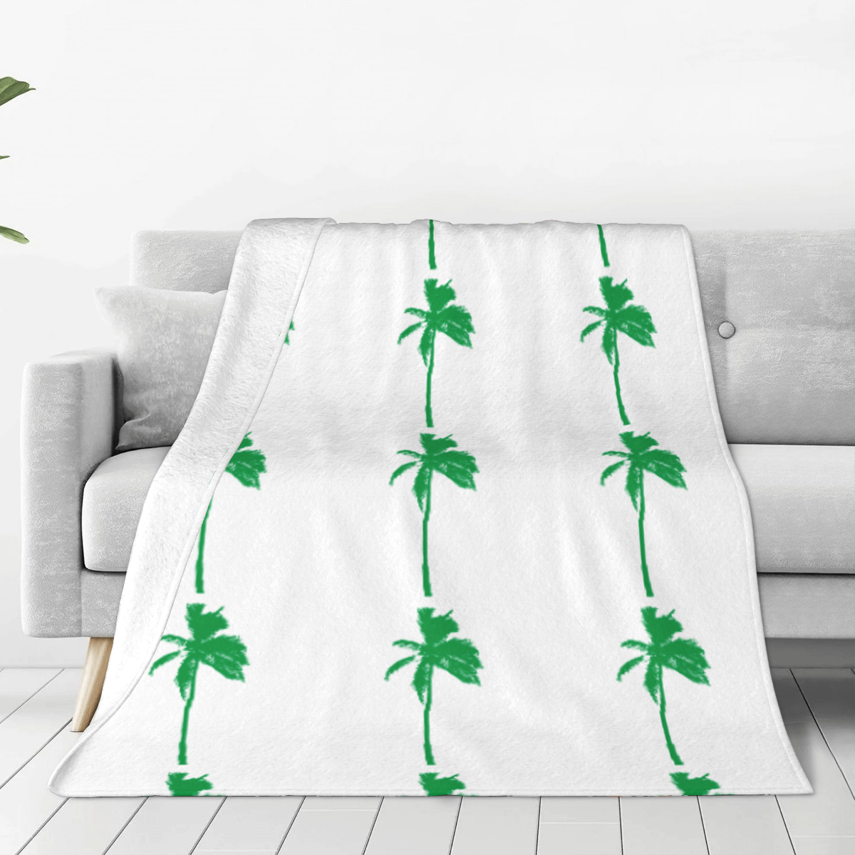 Ultra-Soft Micro Fleece Blanket green coconut tree silhouette