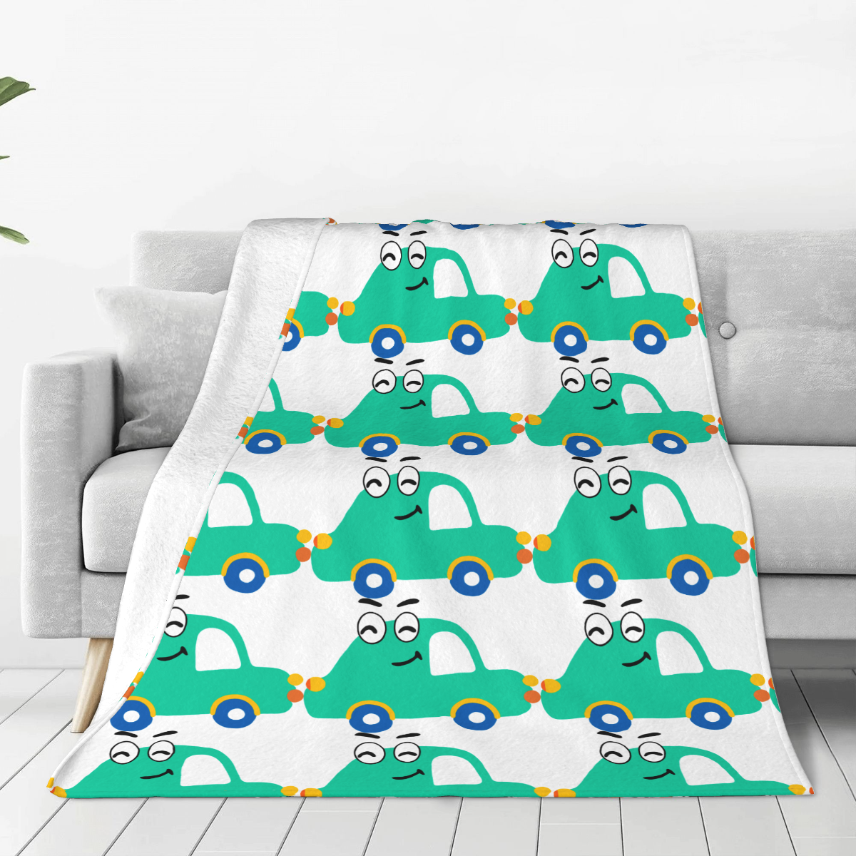 Ultra-Soft Micro Fleece Blanket Cartoon Green car