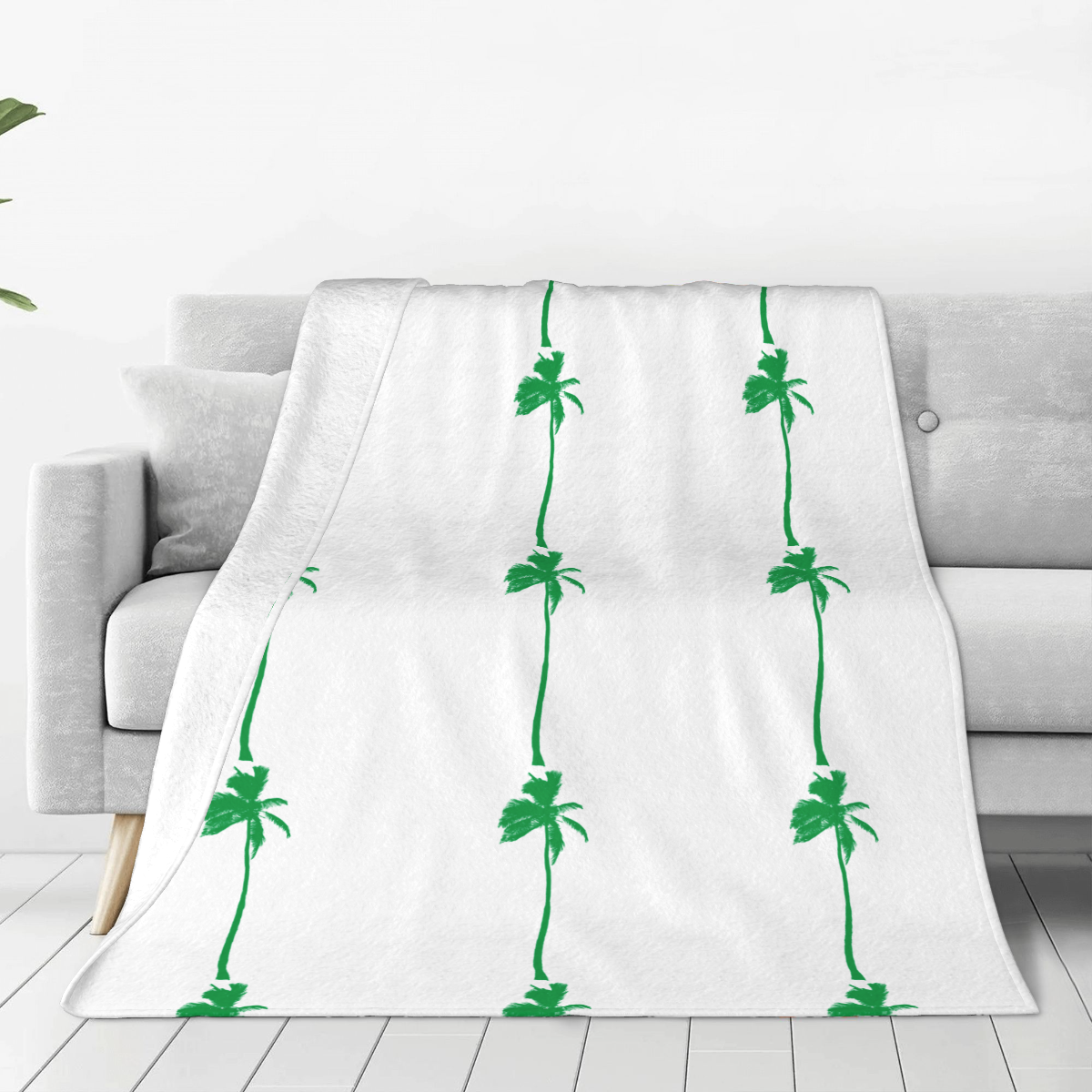 Ultra-Soft Micro Fleece Blanket green coconut tree silhouette