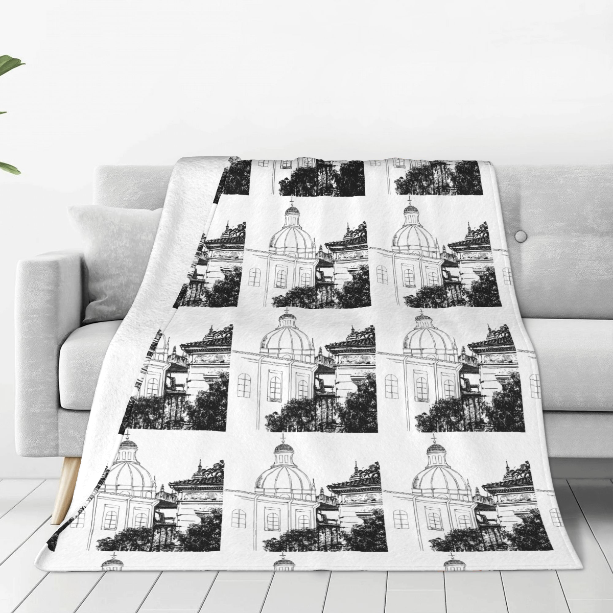 Ultra-Soft Micro Fleece Blanket Silhouette of line building